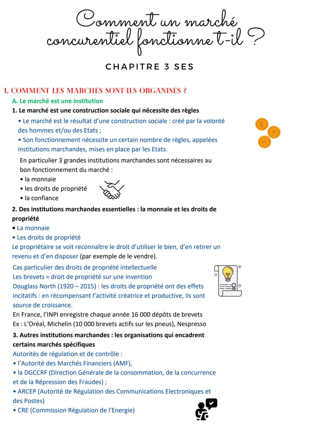 Comment un marché,
concurentiel fonctionne t-il?
CHAPITRE 3 SES
Les définitions
Le marché est un lieu physique ou abstrait, où se confronten