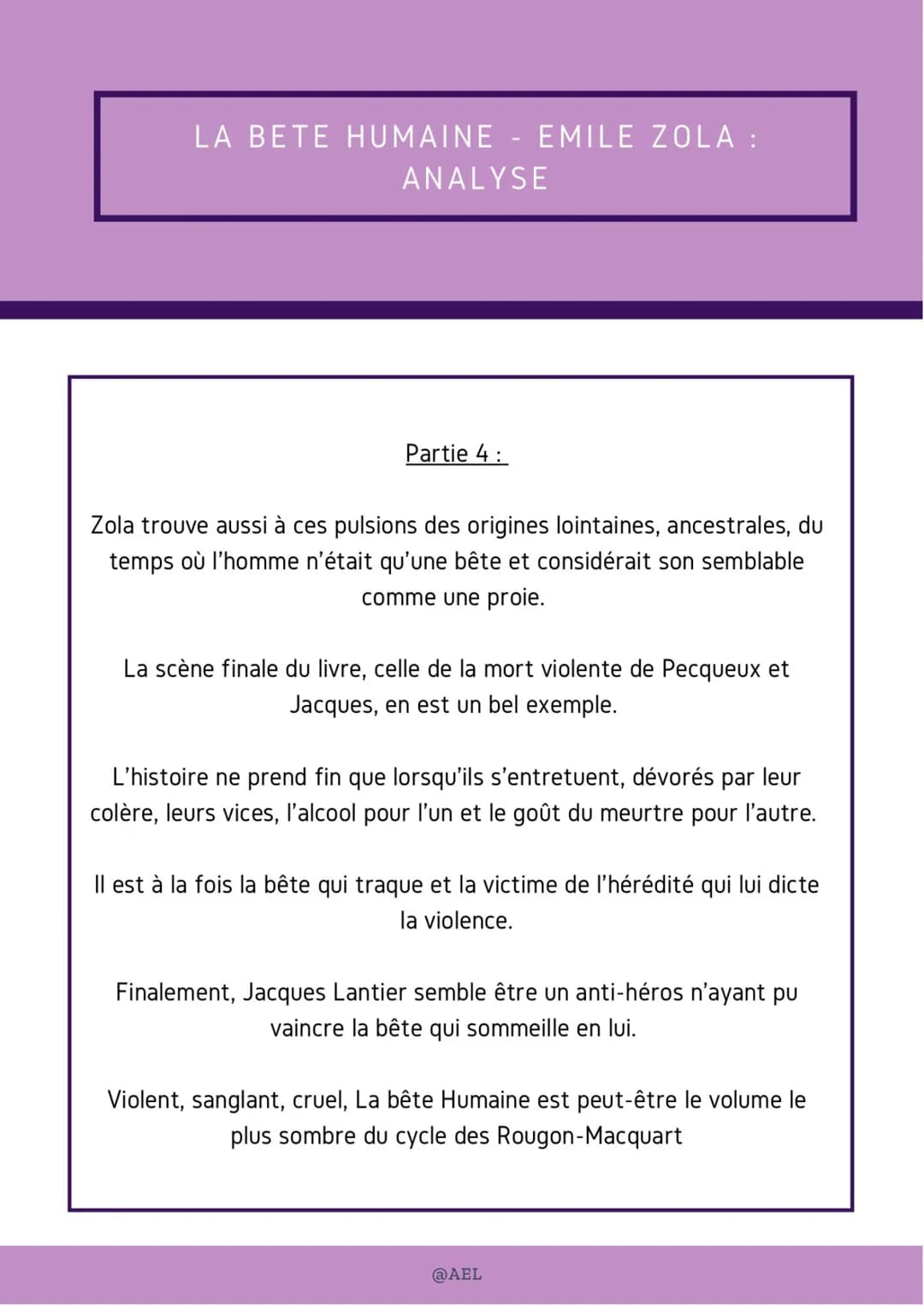 LA BETE HUMAINE - EMILE ZOLA :
ANALYSE
Partie 4:
Zola trouve aussi à ces pulsions des origines lointaines, ancestrales, du
temps où l'homme 