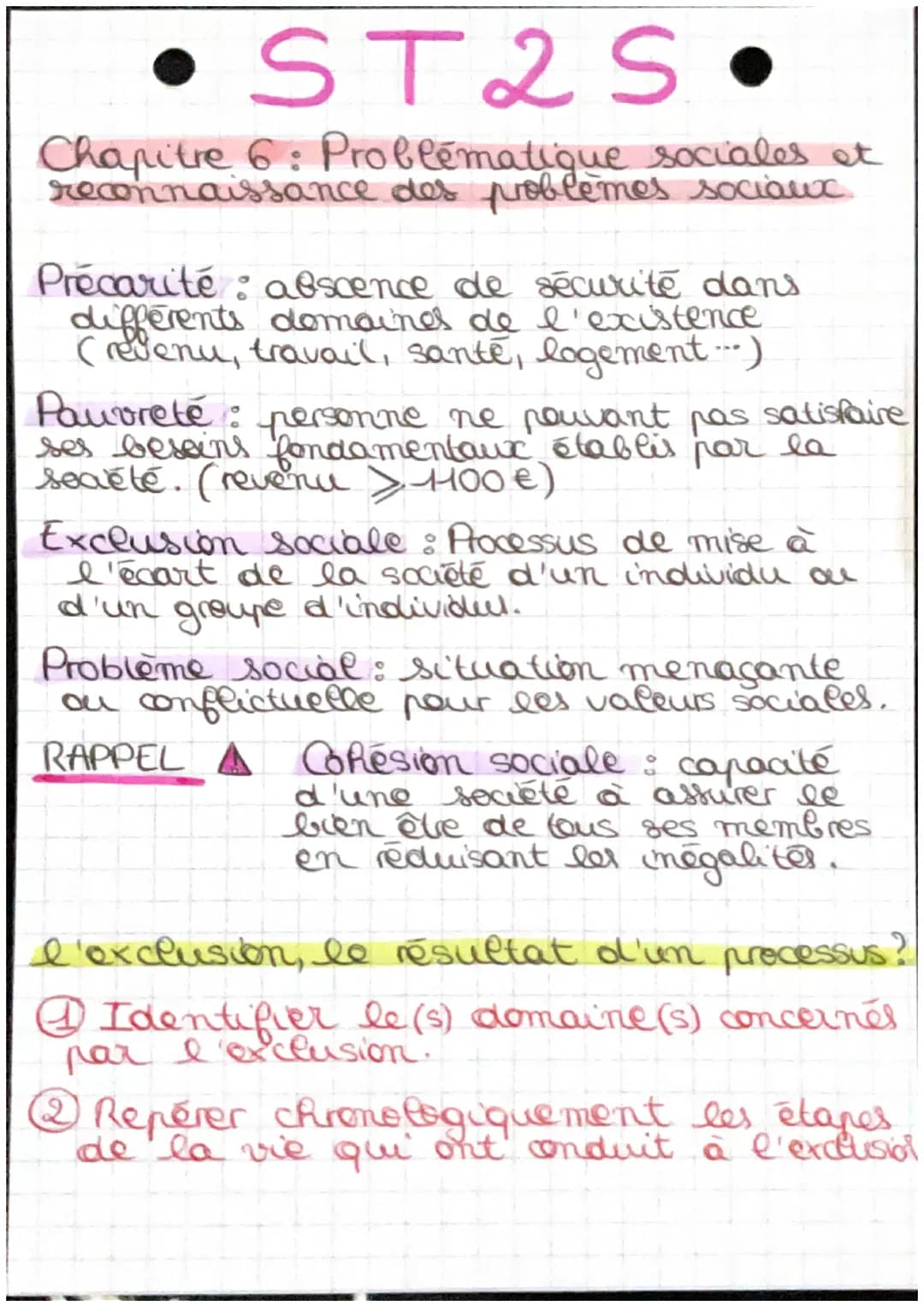 ST2S.
Chapitre 6: Problématique sociales et
reconnaissance des problèmes sociaux
Précarité: abscence de sécurité dans
differents domaines de