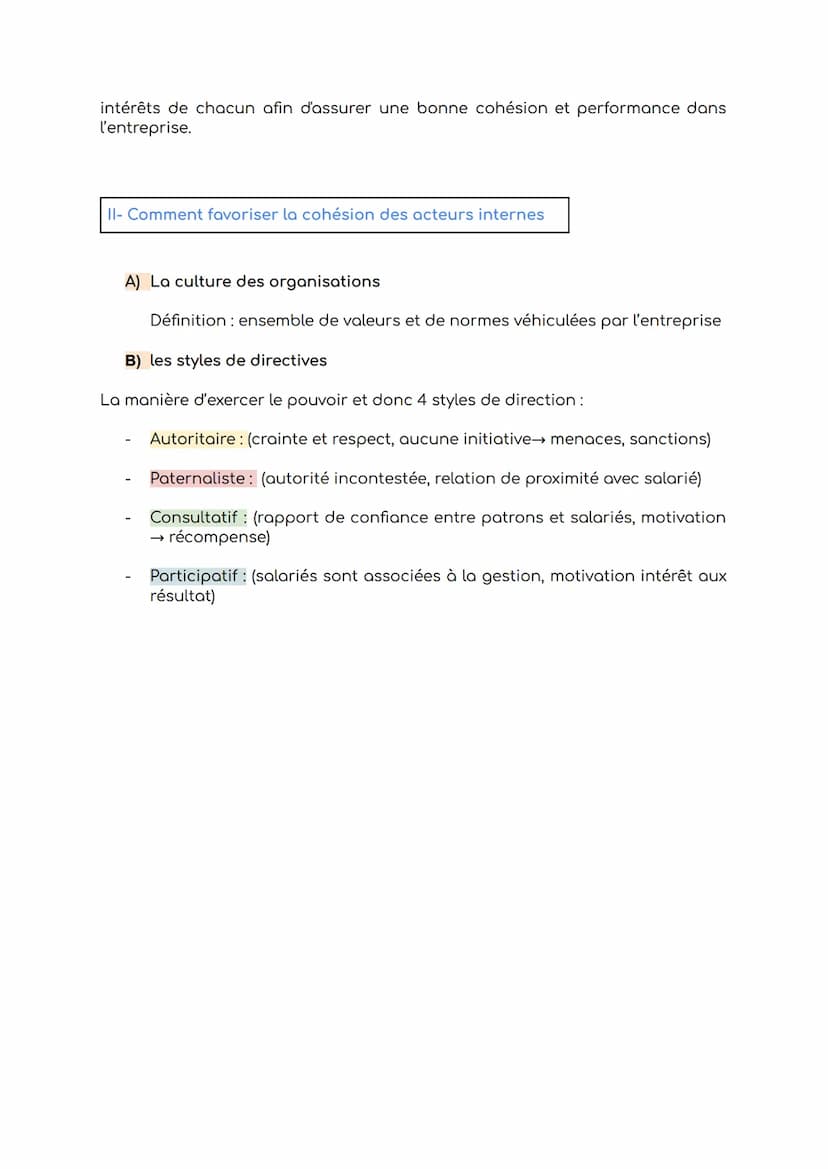 Cours Management: Chapitr 7
Comment fédérer les acteurs de l'organisation :
Introduction : Il y a une grande quantité d'acteurs avec des rôl