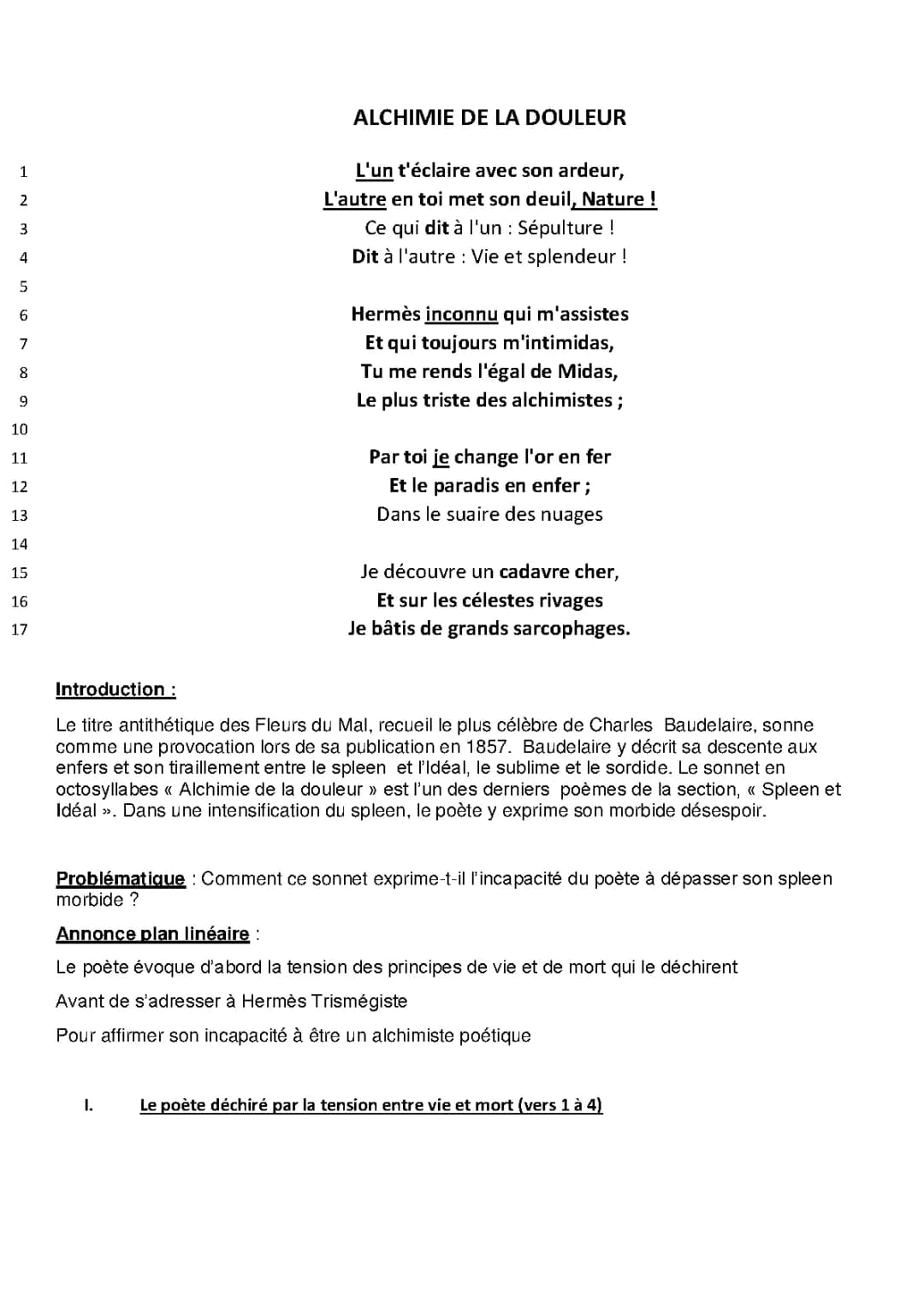 Alchimie de la Douleur - Analyse de Baudelaire PDF