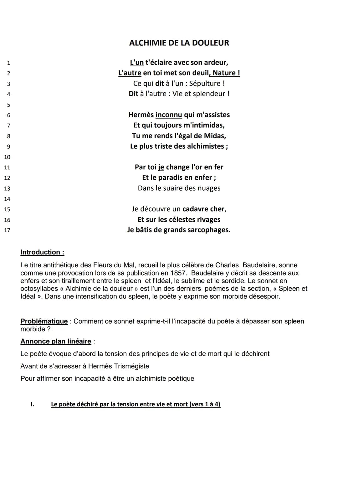 1
2
3
4
5
6
7
8
9
10
11
12
13
14
15
16
17
ALCHIMIE DE LA DOULEUR
L'un t'éclaire avec son ardeur,
L'autre en toi met son deuil, Nature !
Ce q