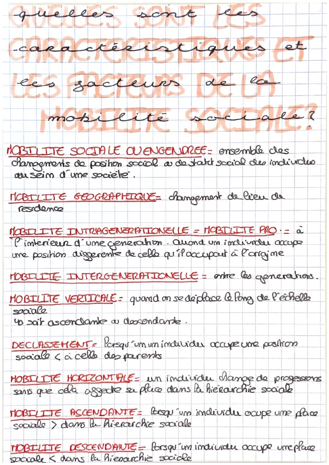 mokilité sociale
FORMES
geogrcephique
sociale
intragenerationelle
ou professionelle
CARACTERISTIQUES
gaible
mobilité
structurelle
intergene-