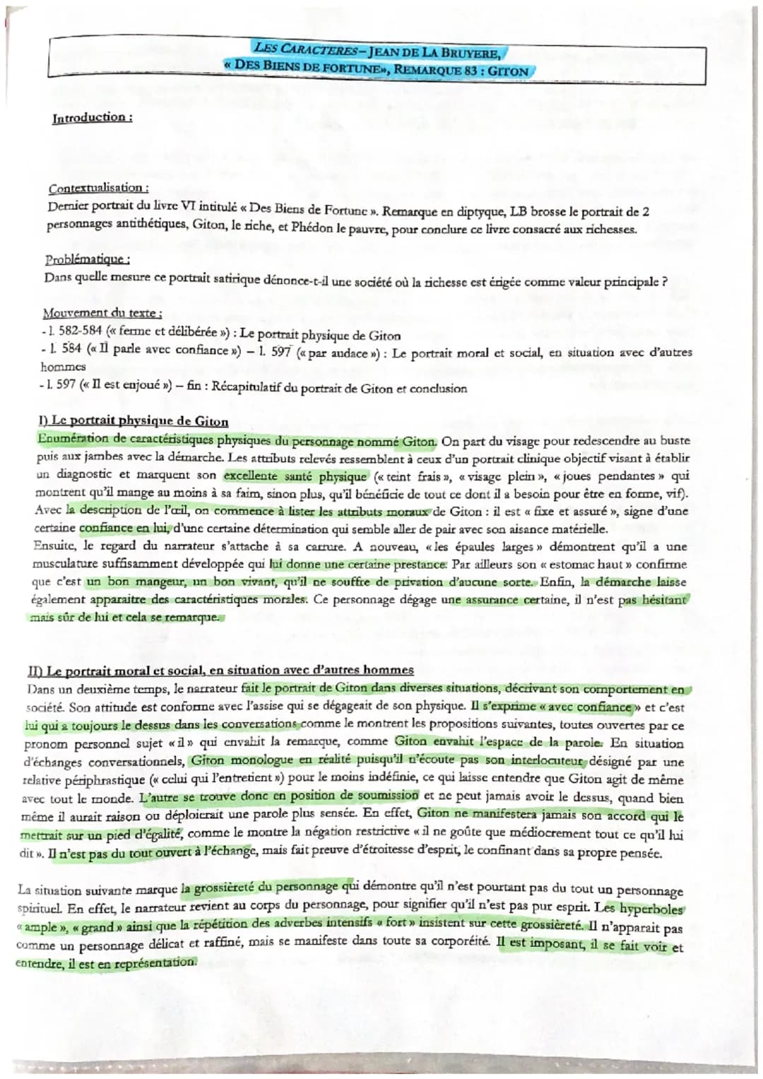 Introduction:
LES CARACTERES-JEAN DE LA BRUYERE,
«DES BIENS DE FORTUNE», REMARQUE 83: GITON
Contextualisation :
Dernier portrait du livre VI