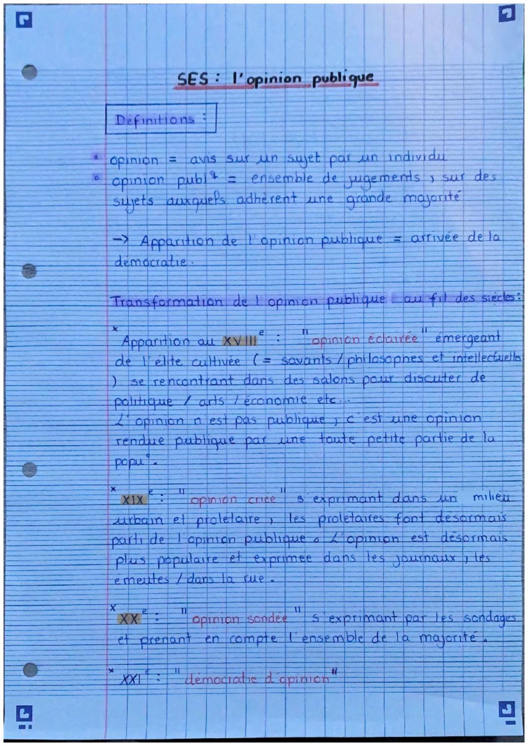 Definitions
q
opinion= avis sur un sujet par un individu
opinion publ ensemble de jugements sur des
sujets auxquels adherent une grande majo