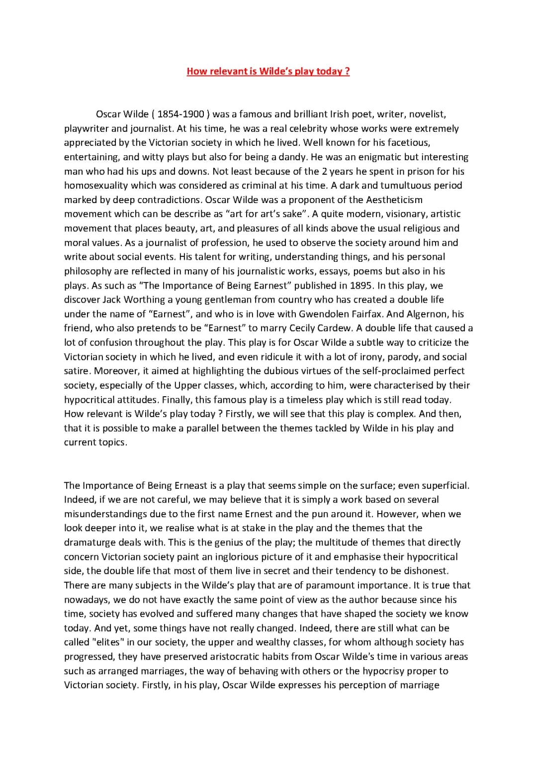 Why Wilde’s 'The Importance of Being Earnest' (L'Importance d'être Constant) is Still Cool