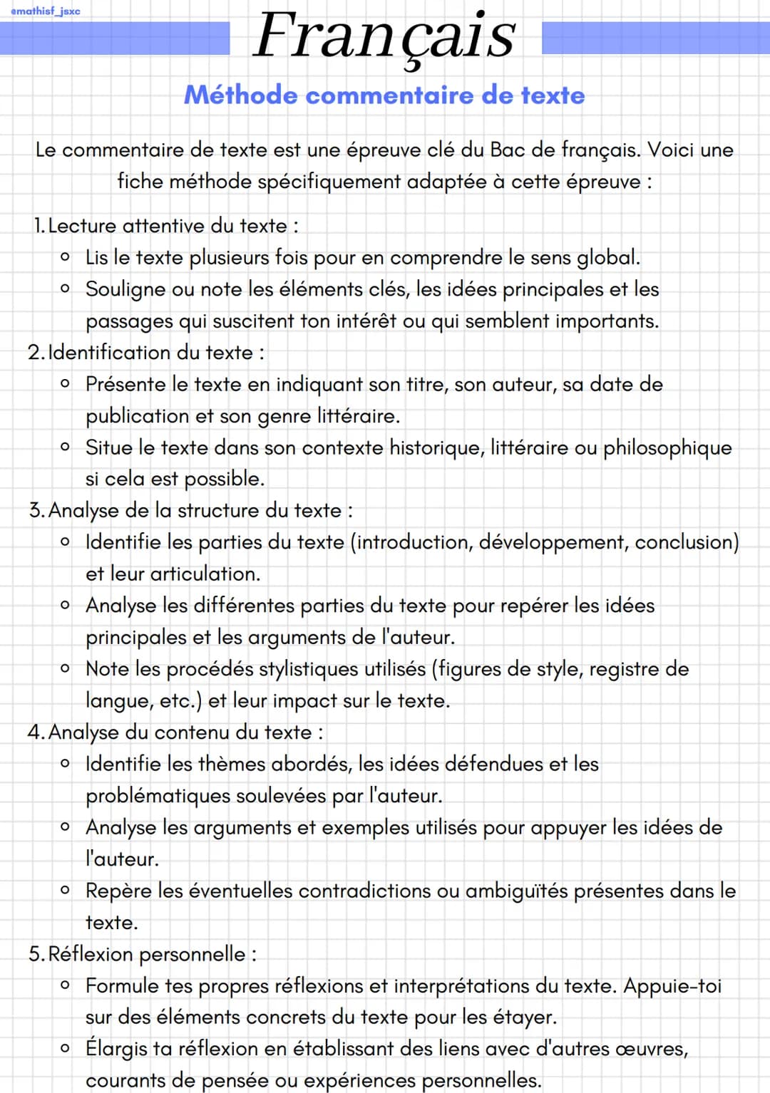 emathisf_jsxc
Français
Méthode commentaire de texte
Le commentaire de texte est une épreuve clé du Bac de français. Voici une
fiche méthode 