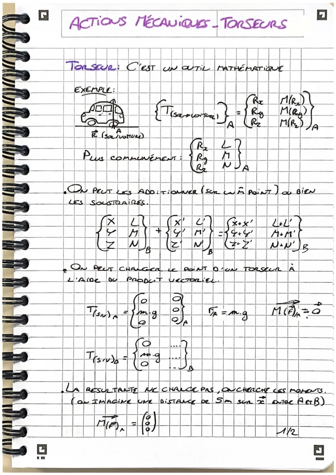 COCCO
ACTIONS MÉCANIQUES-TORSEURS
TORSEUR: C'EST UN OUTIL MATHÉMATIQUE
EXEMPLE:
R. (SOLTVATTURE)
PLUS COMMUNEMENT : Rg.
B₂
x 2
Y
M
Z MB
TIEN