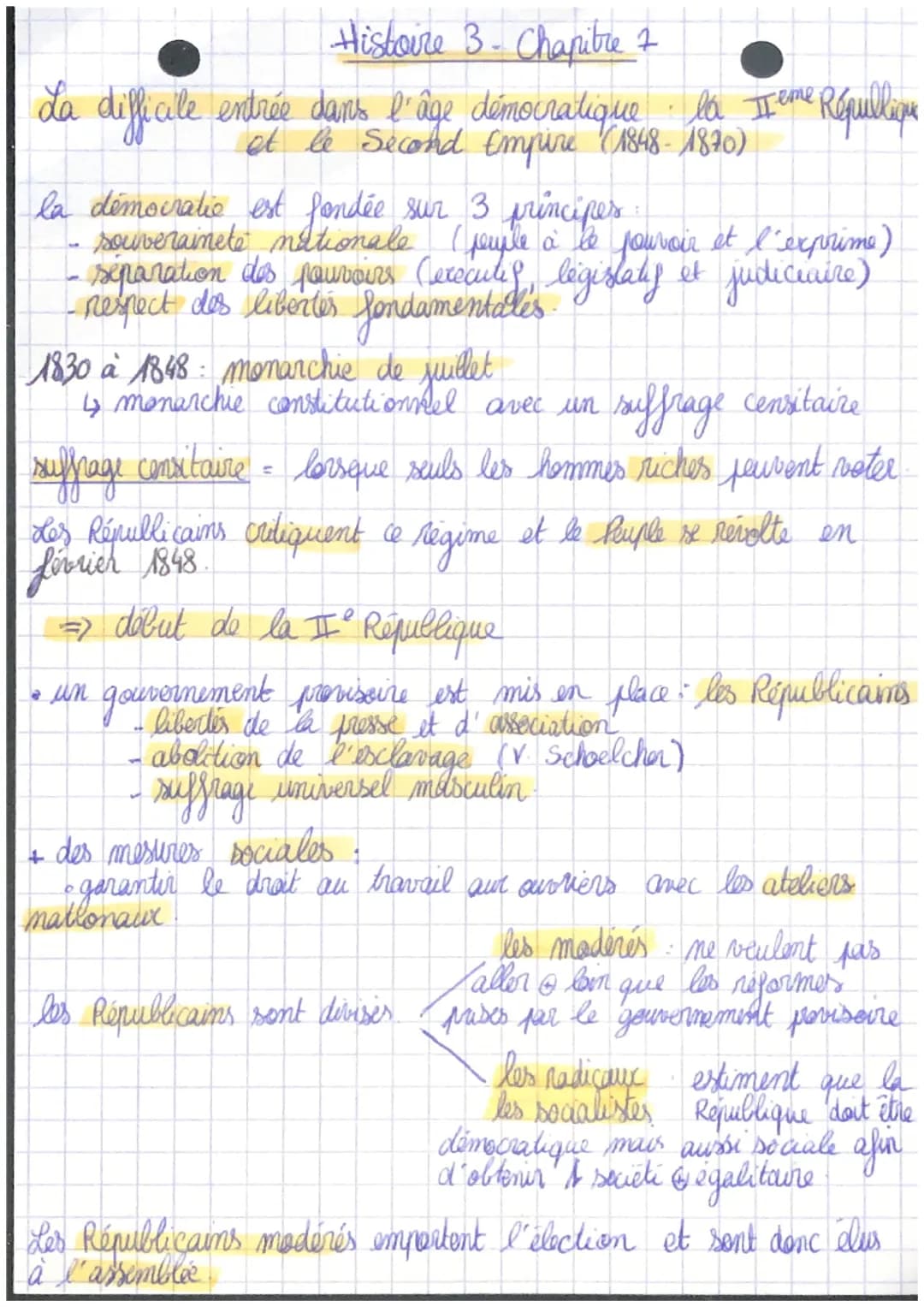 Histoire 3. Chapitre 7
F
La difficile entrée dans l'âge démocratique la II eme.
et le Second Empire (1848-1870)
Réquillique
la démocratie es