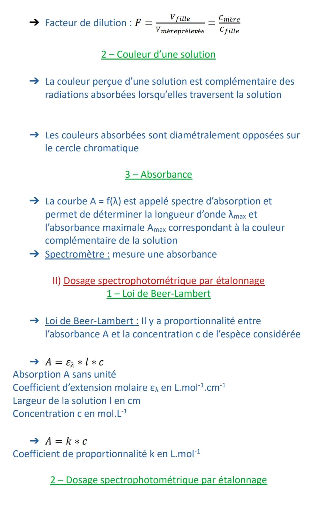 
<p>Le dosage spectrophotométrique par étalonnage, également appelé dosage par étalonnage, repose sur la loi de Beer-Lambert. Cette méthode 