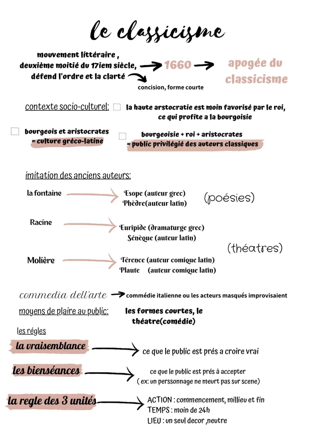 mouvement littéraire,
deuxième moitié du 17iem siècle,
défend l'ordre et la clarté
contexte socio-culturel:
bourgeois et aristocrates
= cult