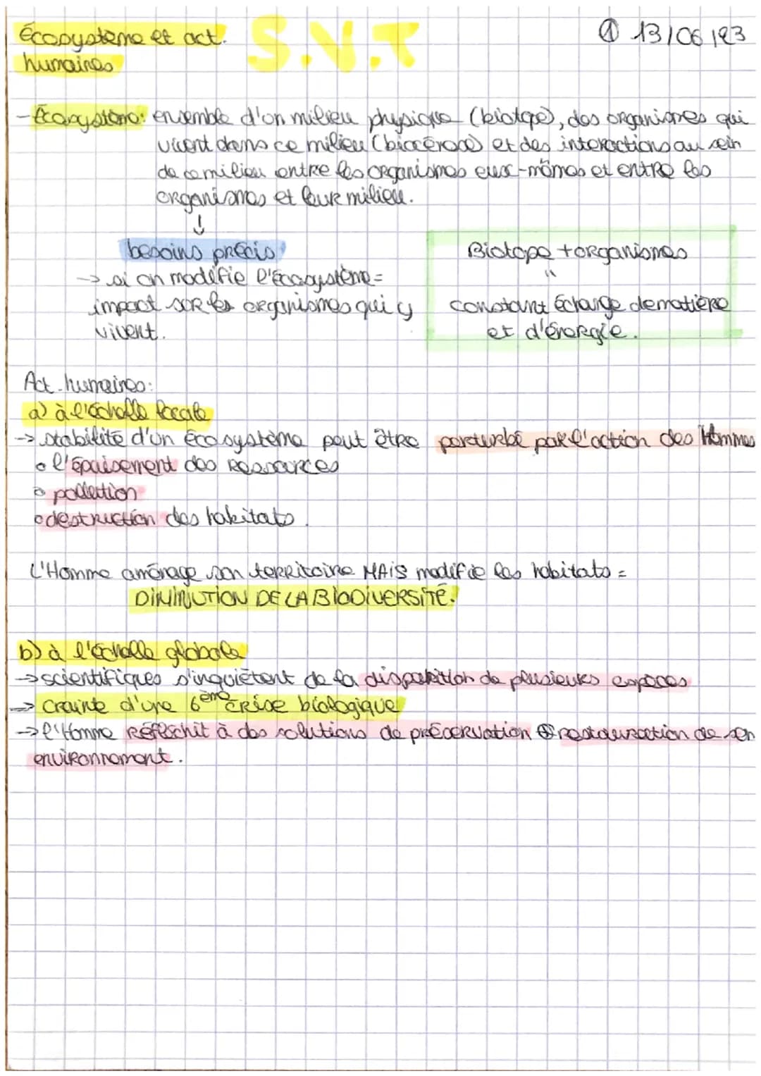 @13/06123
-Ecopyatomo: ensemble d'on milieu physique (biotqe), des organiones qui
vivent dans ce milieu (bicceroo) et des interactions au se