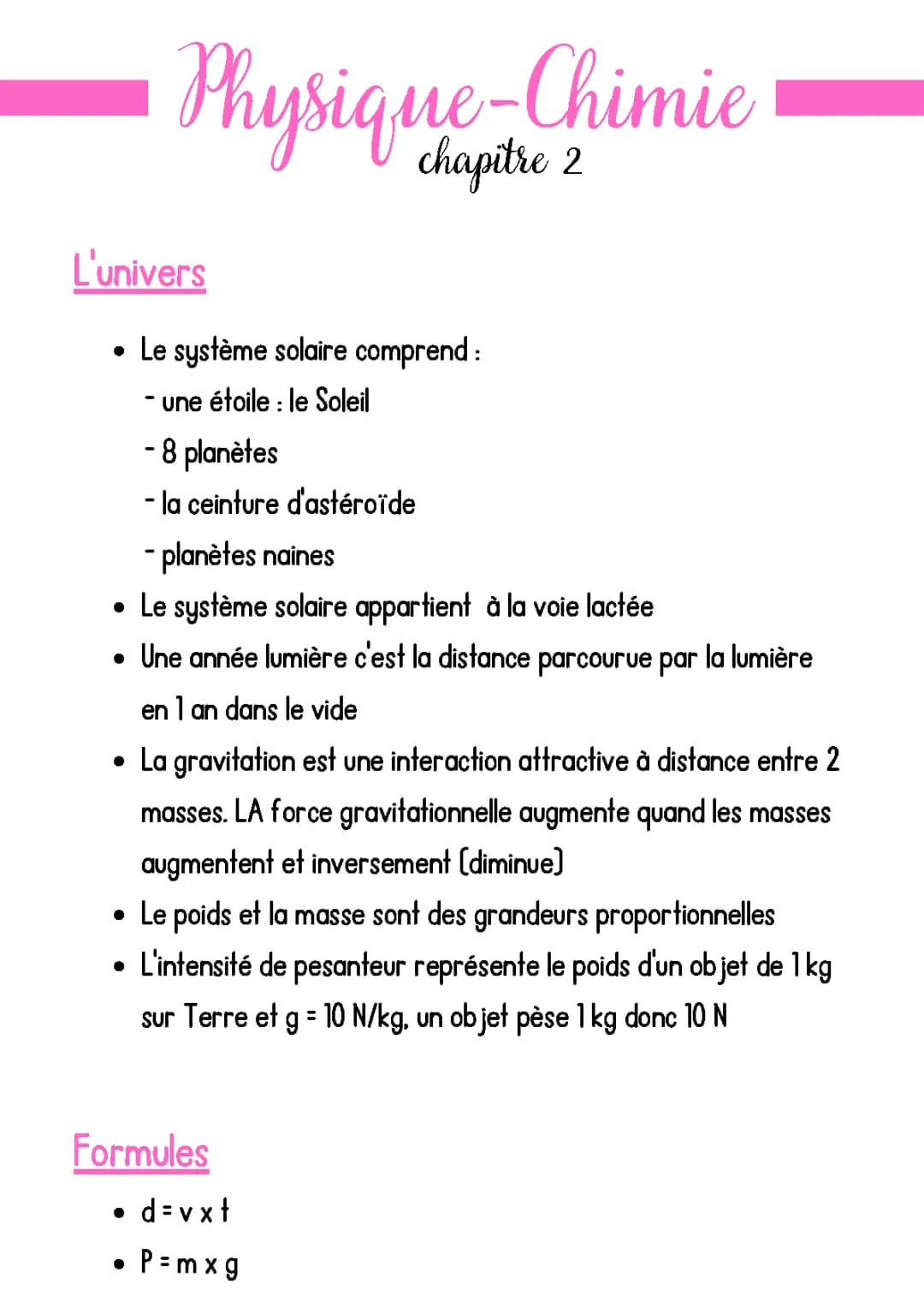 Physique - Chimie : L'univers