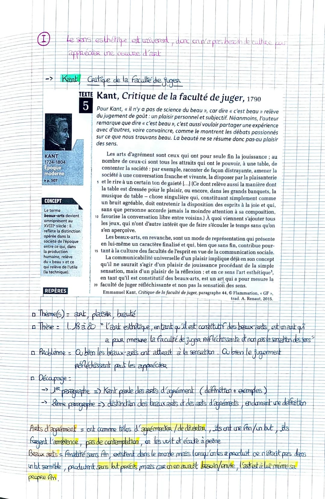 Anmerce
Notion 6 =
==> La culture est-elle nécessaire à l'appréciation d'une ceuvre d'art ?
POR apprécier (jugen) une ceuvre d'art il faut c