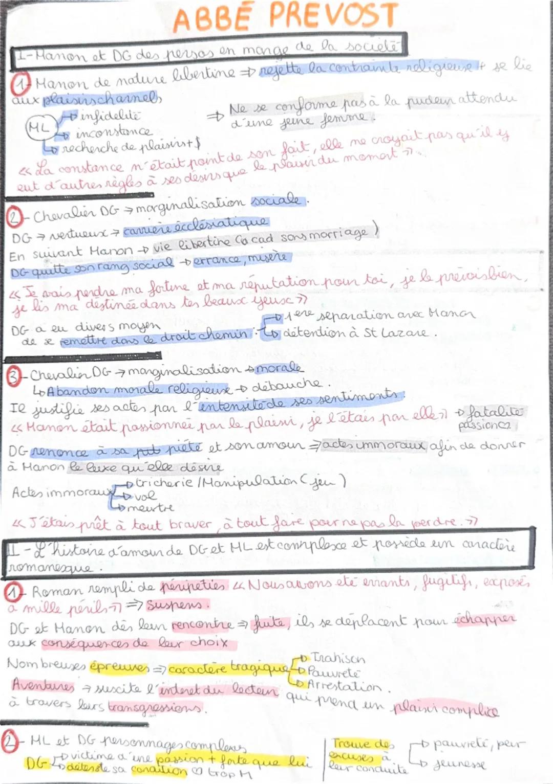 # ABBE PREVOST

1-Manon et DG des persos en mange de la societe

Manon de nature libertine rejette la contrainte religieuset se lie
aux plai