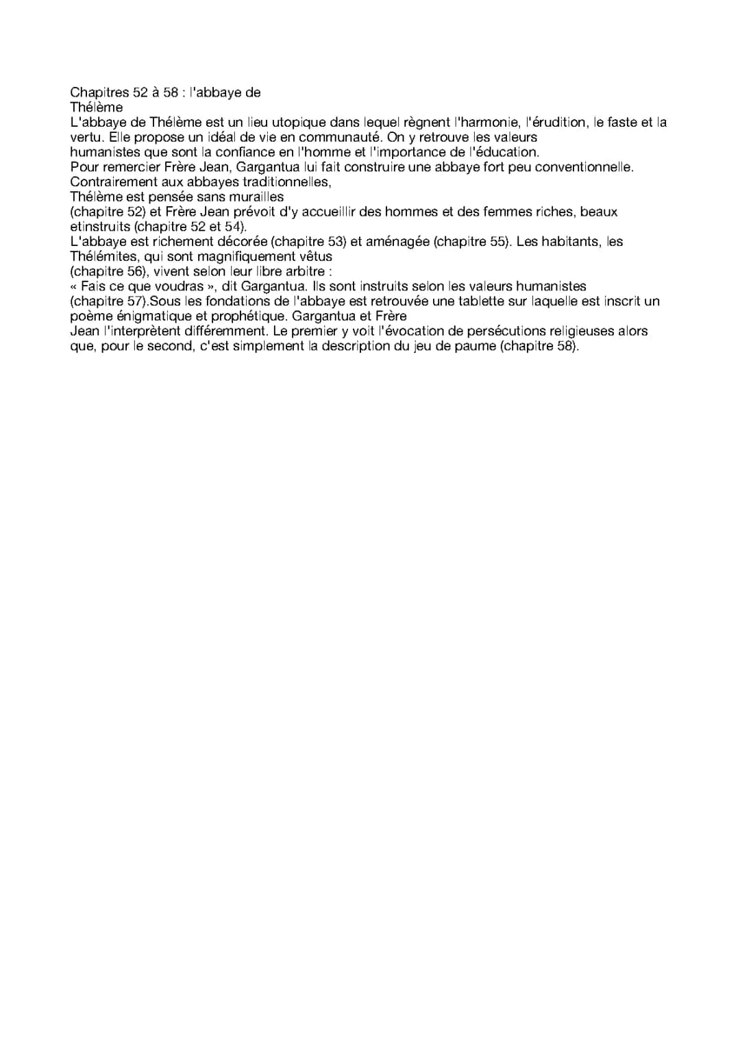 Analyse Linéaire des Chapitres 52 à 58 de Gargantua