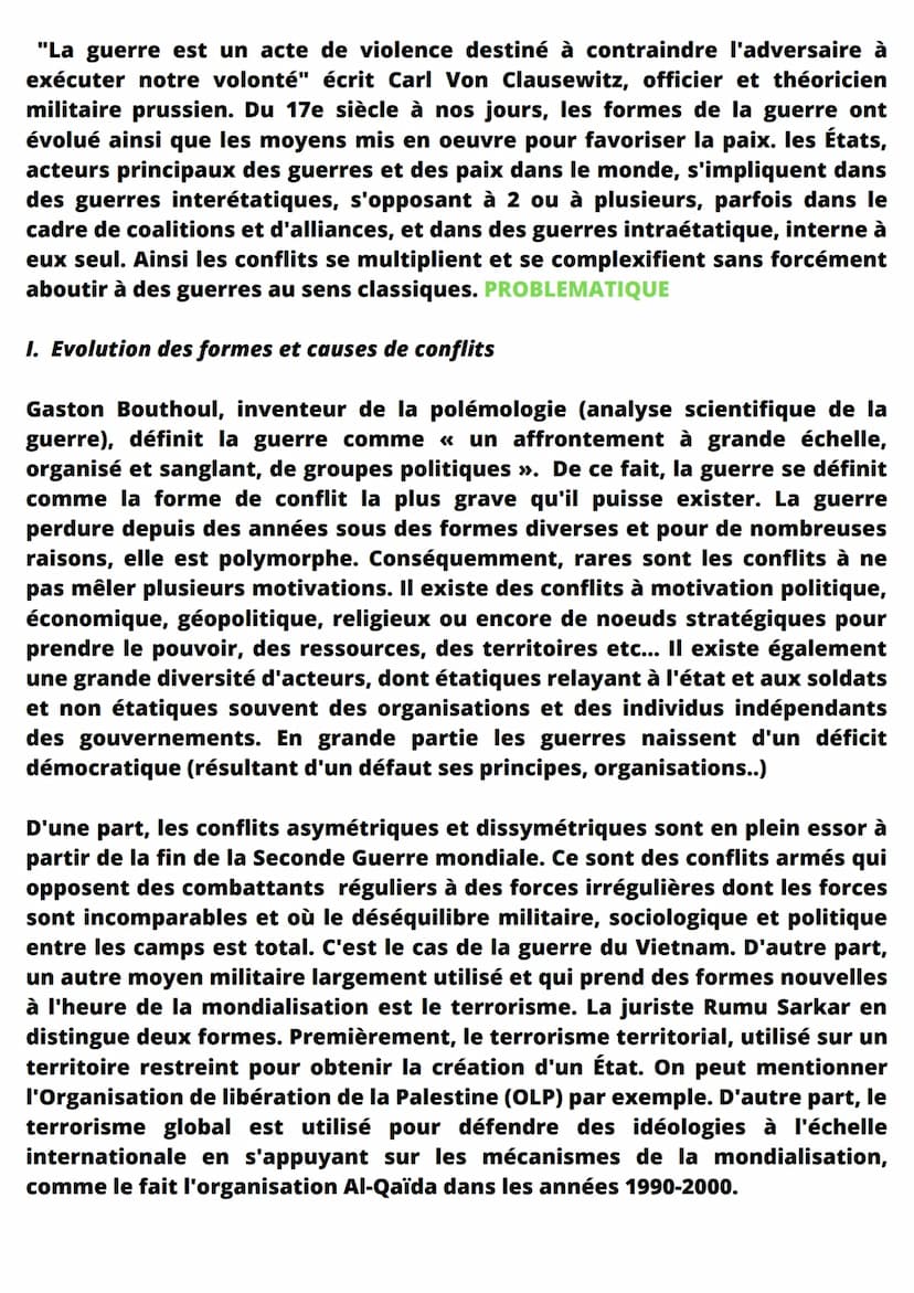 faire la guerre, faire la paix
conflit = phénomène propre à la vie en société, se manifestant par une lutte
entre au moins 2 individus ou un