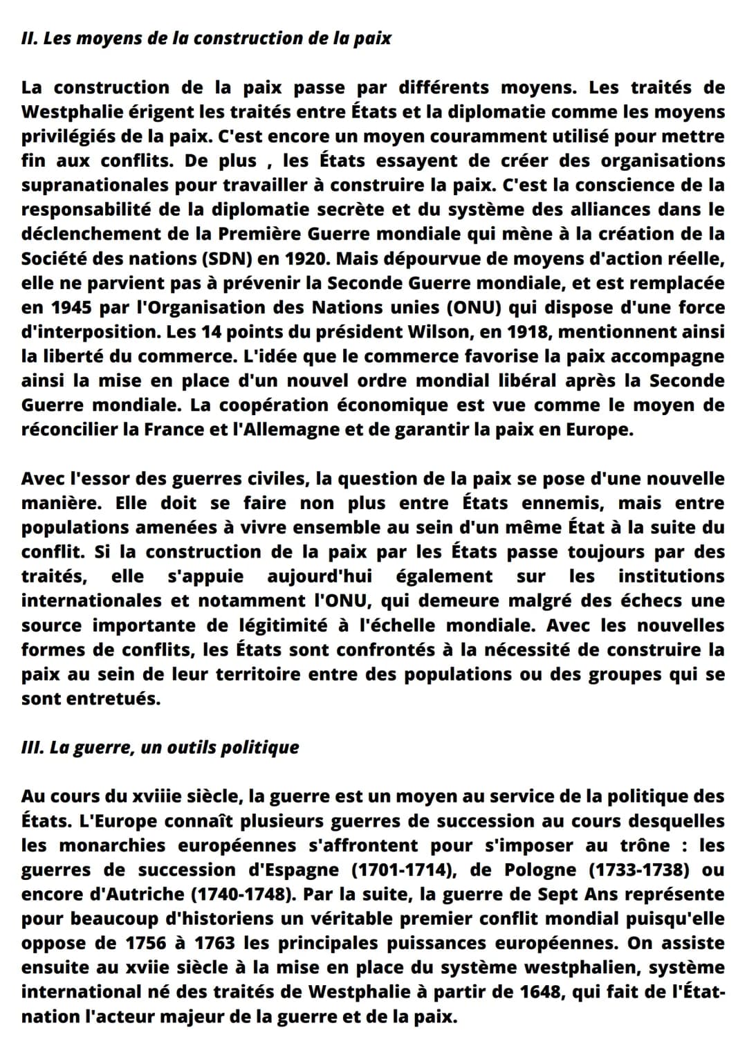 faire la guerre, faire la paix
conflit = phénomène propre à la vie en société, se manifestant par une lutte
entre au moins 2 individus ou un