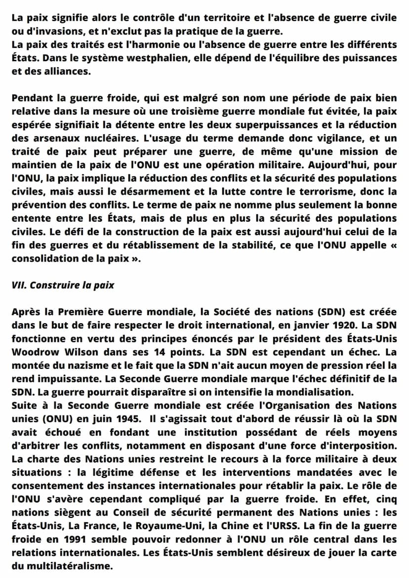 faire la guerre, faire la paix
conflit = phénomène propre à la vie en société, se manifestant par une lutte
entre au moins 2 individus ou un