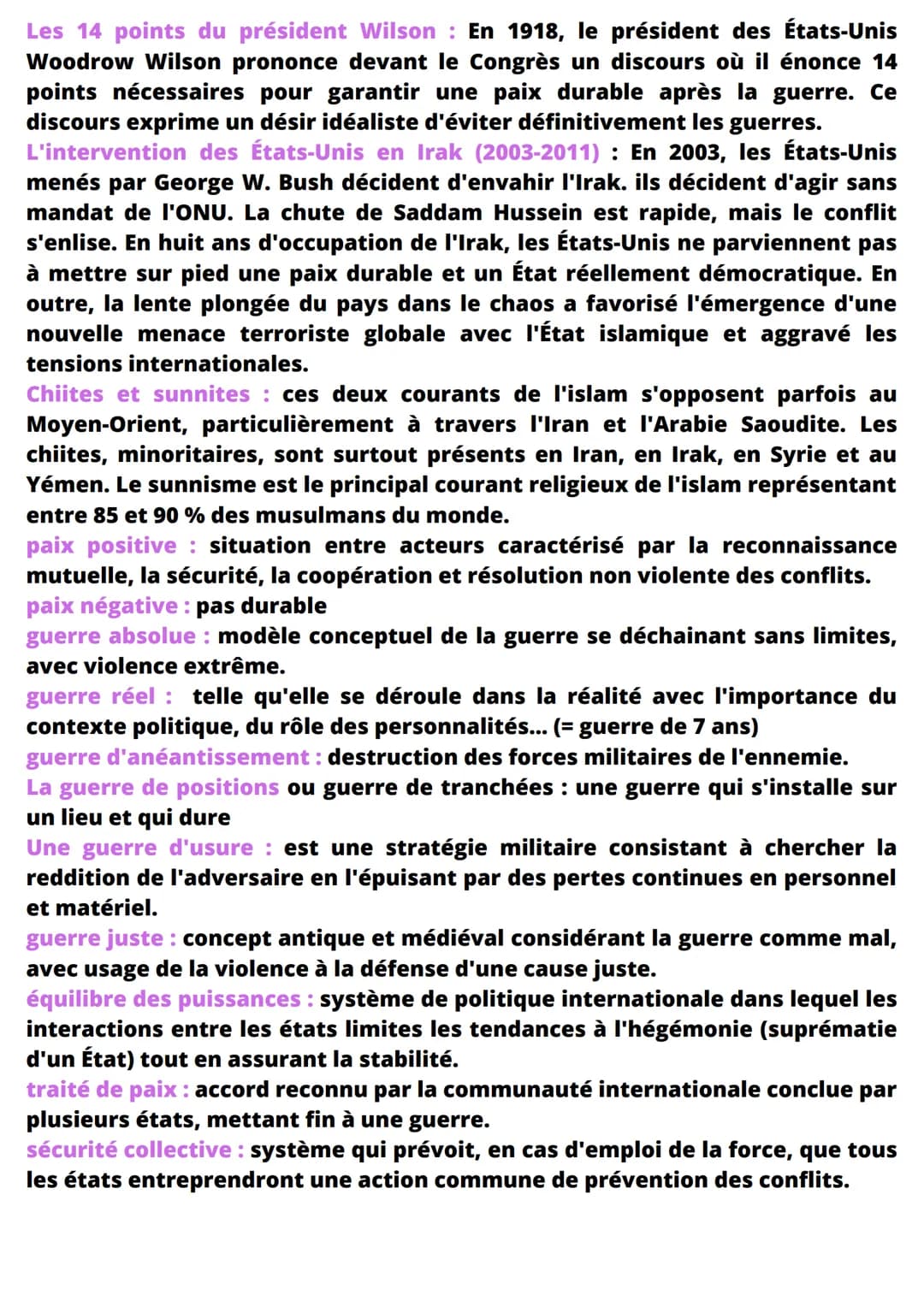 faire la guerre, faire la paix
conflit = phénomène propre à la vie en société, se manifestant par une lutte
entre au moins 2 individus ou un