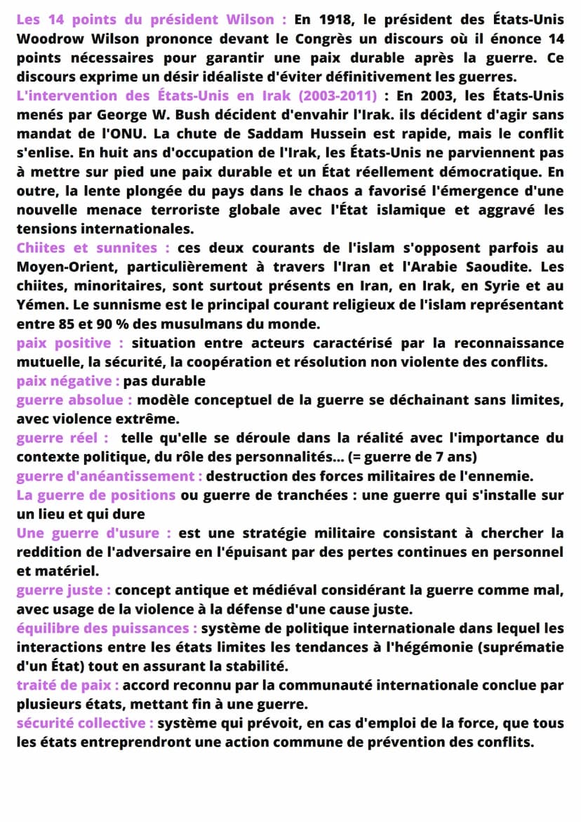 faire la guerre, faire la paix
conflit = phénomène propre à la vie en société, se manifestant par une lutte
entre au moins 2 individus ou un