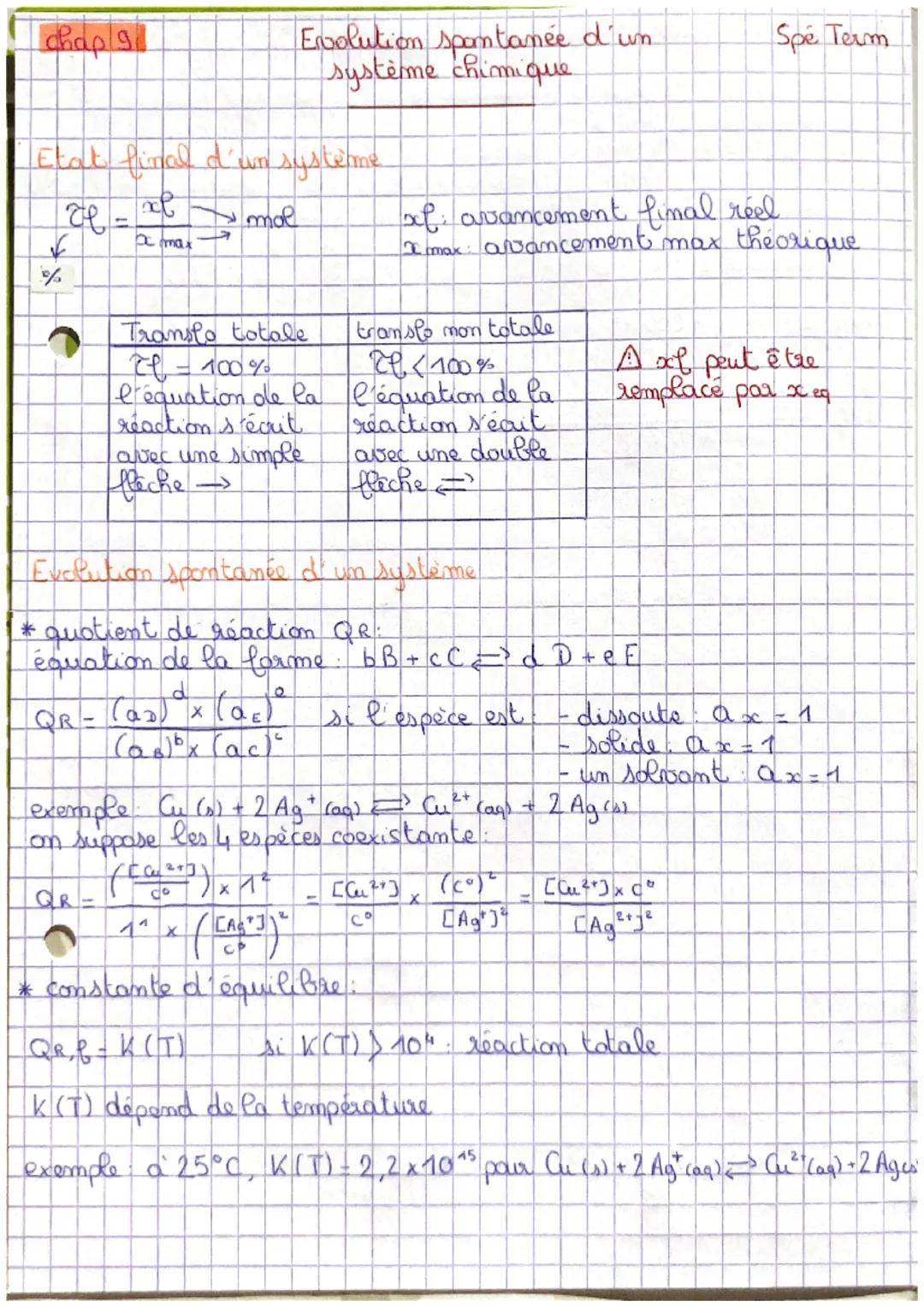 chap 91
Etat final d'un système
ace
de
✓
70
ac max
mal
Transto totale
it = 100%
l'équation de la
reaction s'écrit
avec une simple
fleche ->
