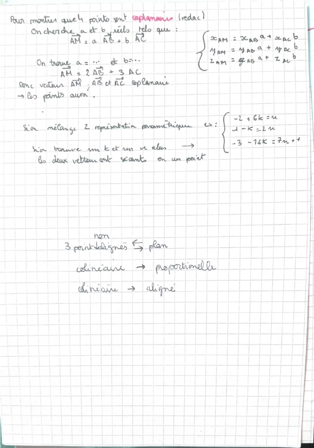 Maths
Vecteurs:
DROITES ET PLANS DE L'ESPACE
Le point M appartient à la droite (AB) si et sculement si les vecteurs.
AM et AB sont colinéair