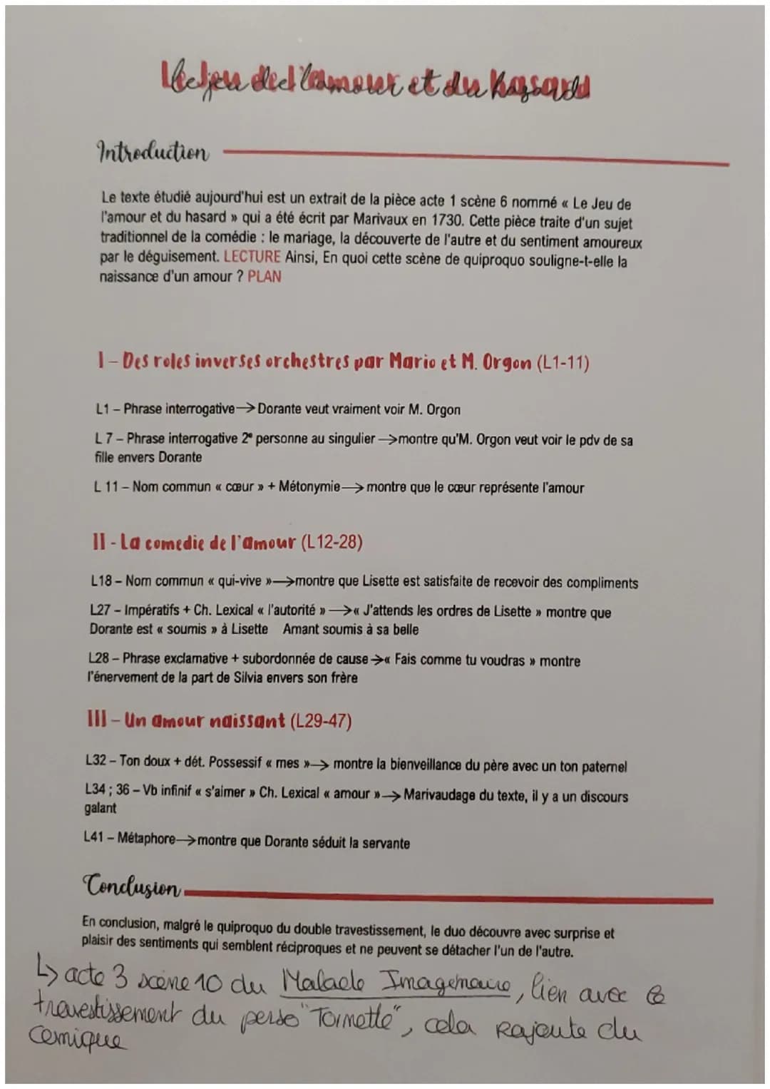 Vejer de l'amour et du kaysald
Introduction
Le texte étudié aujourd'hui est un extrait de la pièce acte 1 scène 6 nommé « Le Jeu de
l'amour 