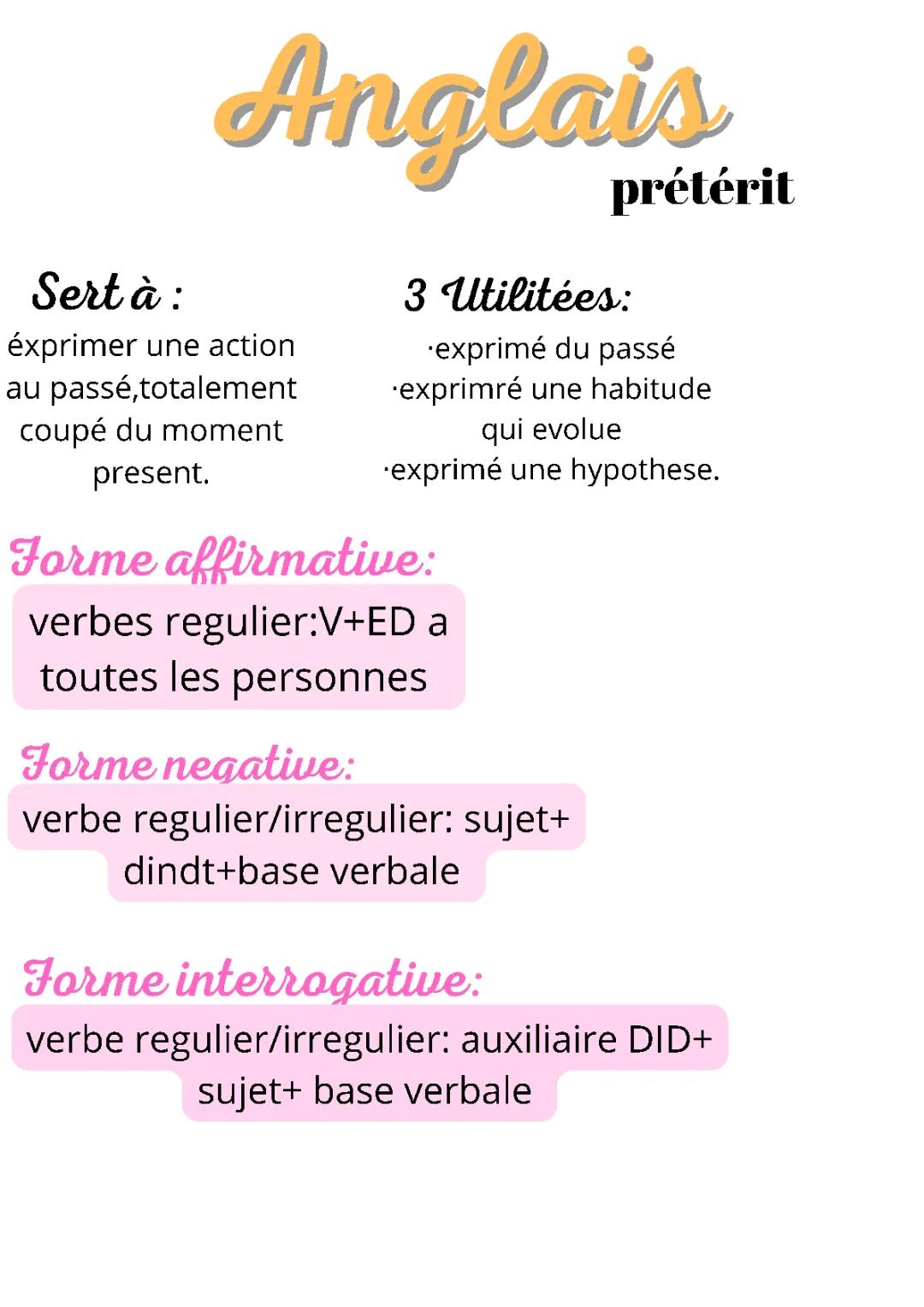 Fiche et Exercice Prétérit Anglais 4ème/5ème PDF