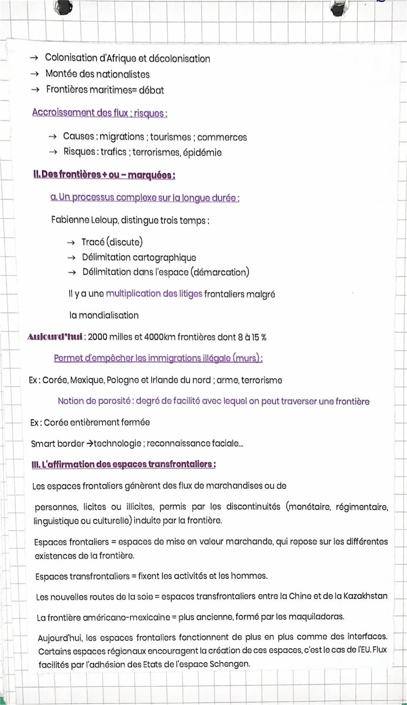 HGGSP
Thème 1: étudier les divisions politique du monde : les frontières.
→ Une frontière: zone de séparation, Christine Arbarret dit que la