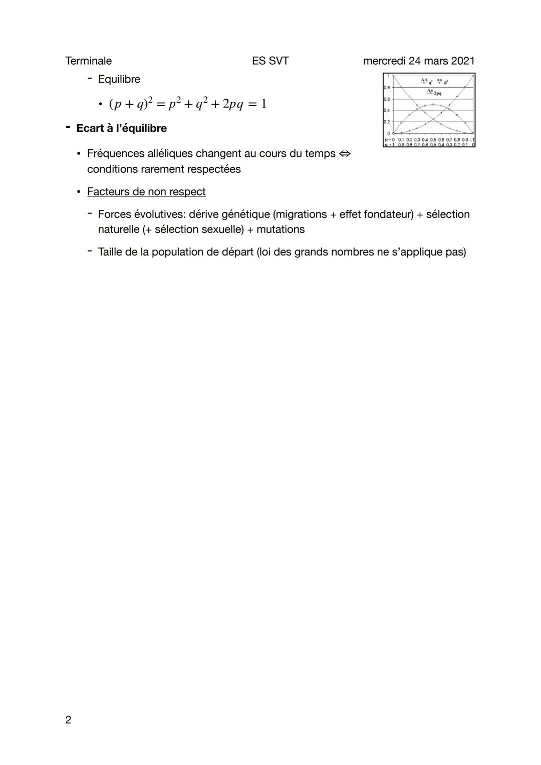 Terminale
Génétique des populations
1
Sujet général
Génétique des populations
Modèle de génétique des populations: structure génétique des p