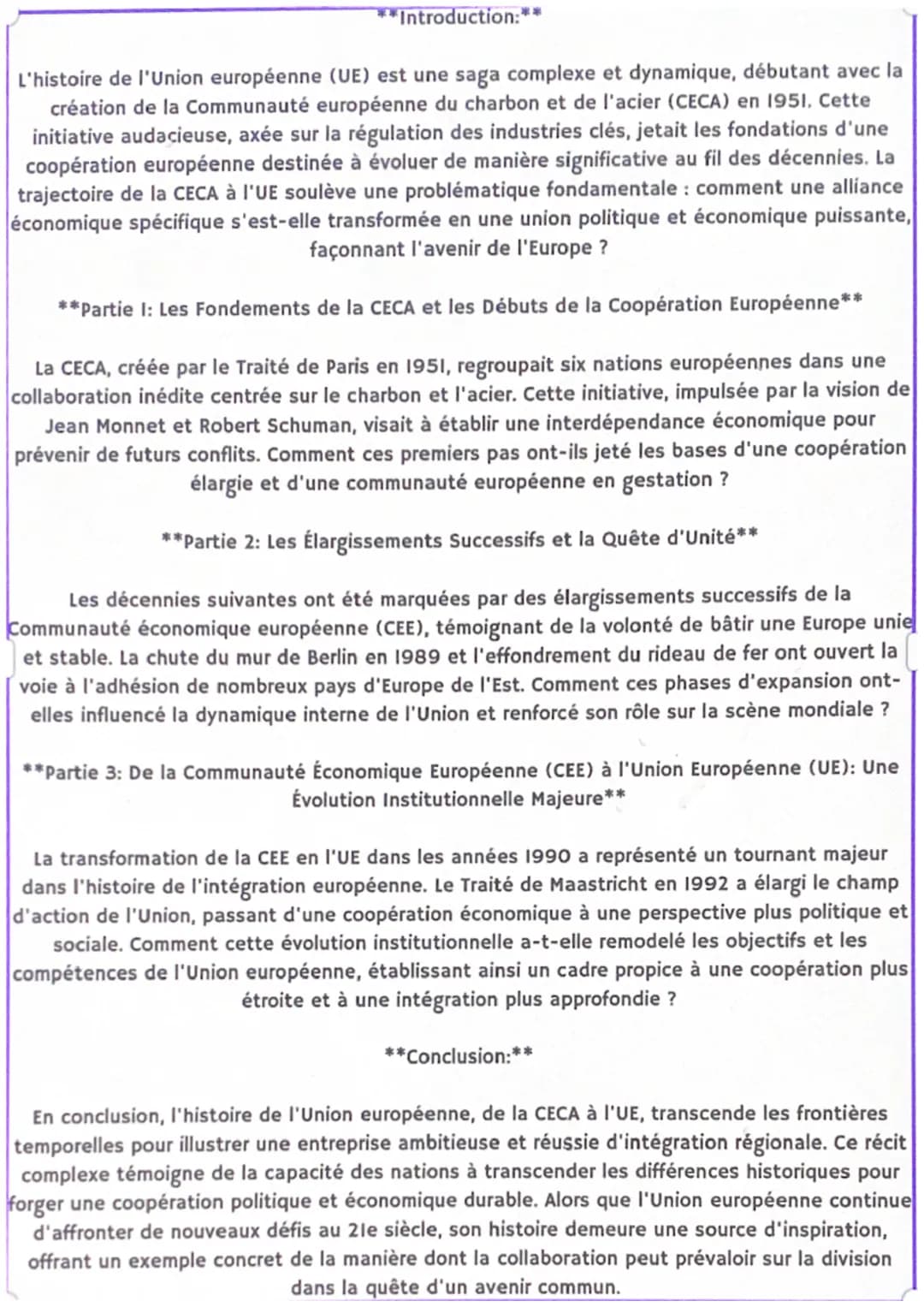 **Introduction:**
L'histoire de l'Union européenne (UE) est une saga complexe et dynamique, débutant avec la
création de la Communauté europ