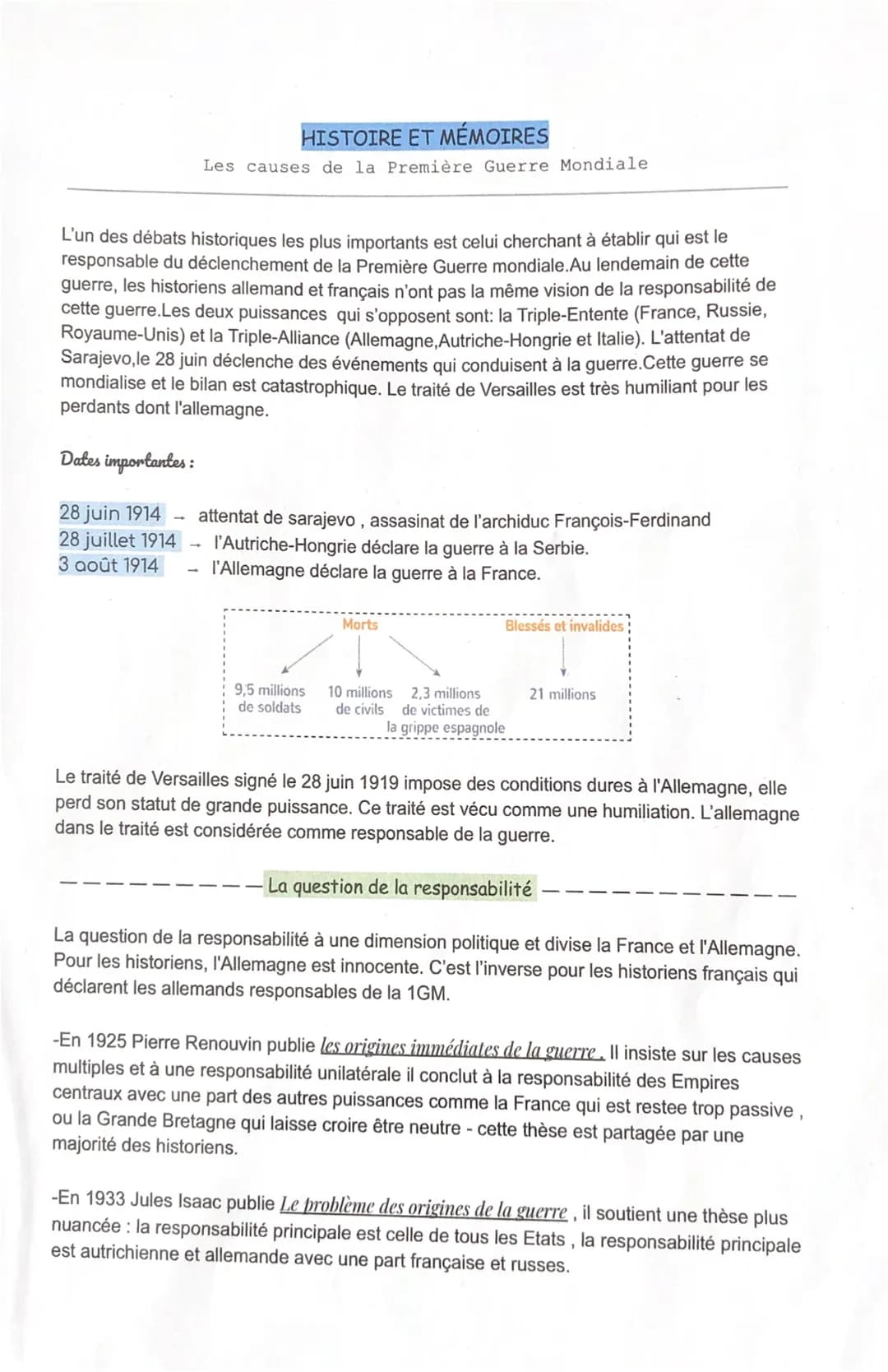 HISTOIRE ET MÉMOIRES
Les causes de la Première Guerre Mondiale
L'un des débats historiques les plus importants est celui cherchant à établir