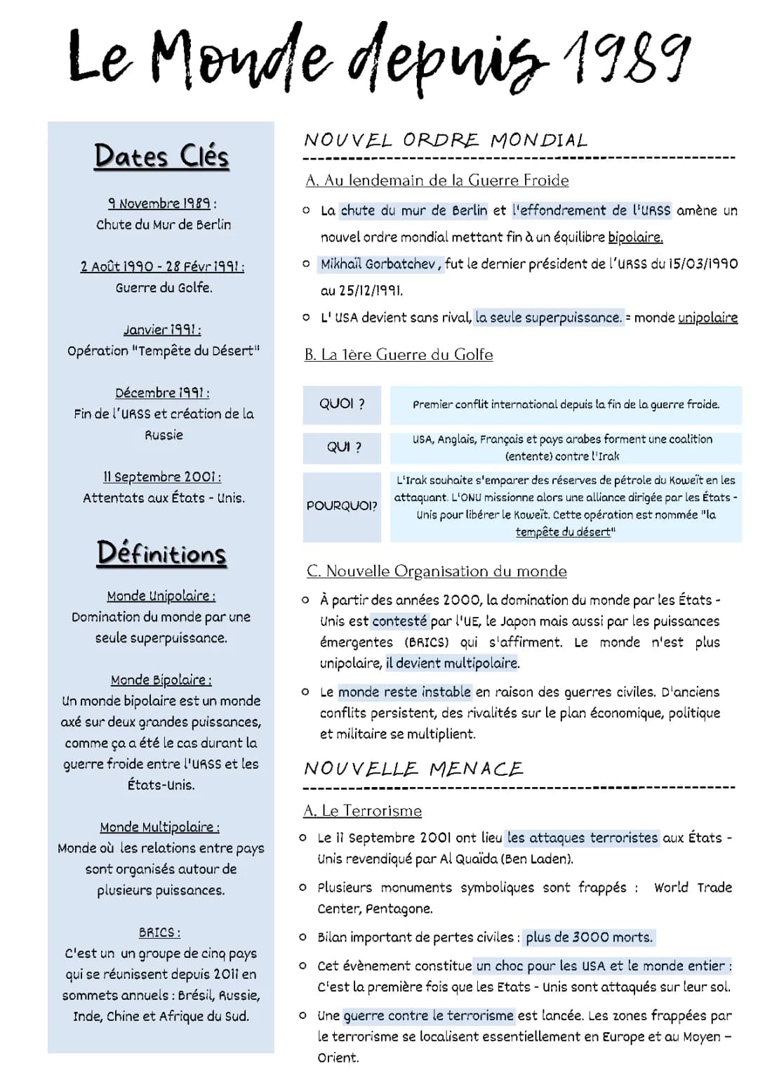 Enjeux et Conflits dans le Monde Après 1989 - Fiche PDF et Résumé de la Guerre du Golfe