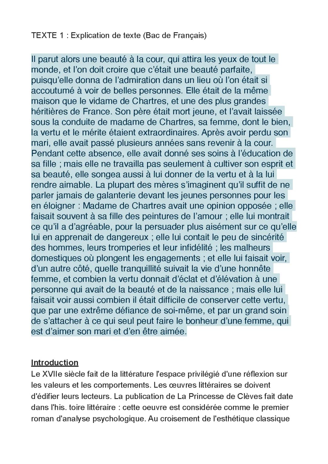 Analyse linéaire et Résumé de La Princesse de Clèves : Il parut et Scène du Bal