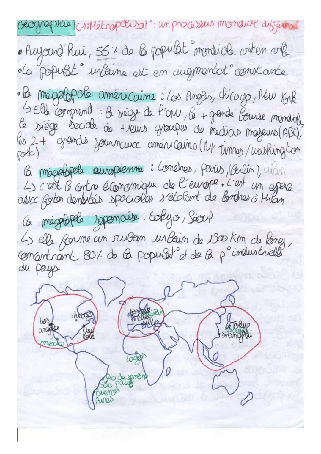 Geographie 1: Métropolisat: un processus mondide diffence

• Aeyond Rui, 55% de & populat mondiale viten vil
ola popust urbaine est en augme