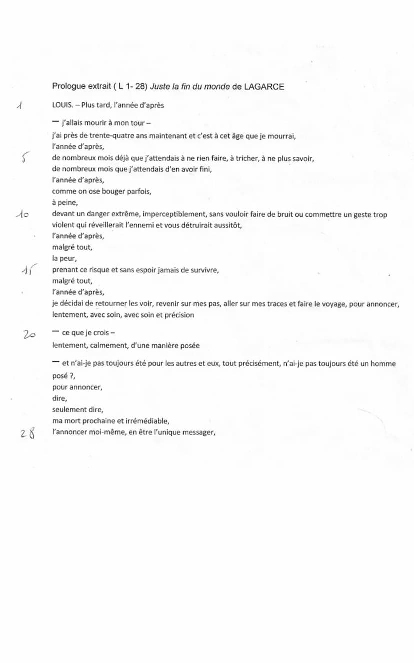LAGARCE Juste la fin du monde ,extrait
prologue (11-28)
Situation/Intro:
Lagarce s'illustre en tant que dramaturge, comédien et metteur en s