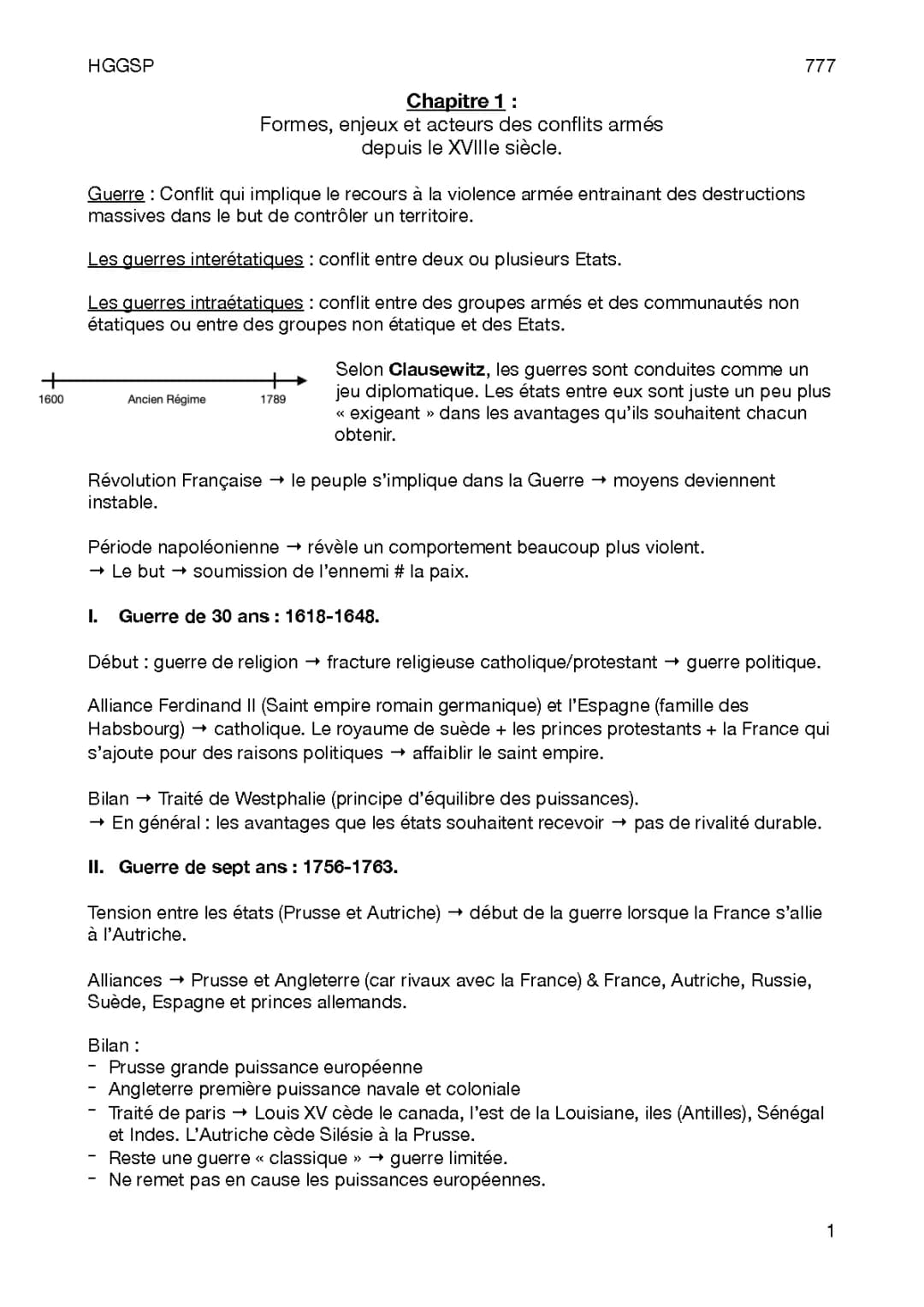 Faire la guerre, faire la paix HGGSP : Fiche de révision PDF - XVIIIe siècle à aujourd'hui