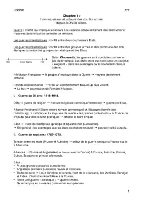 Know Fiche de révision HGGSP Chapitre 1 : Formes, enjeux et acteurs des conflits armés   depuis le XVIIIe siècle. thumbnail