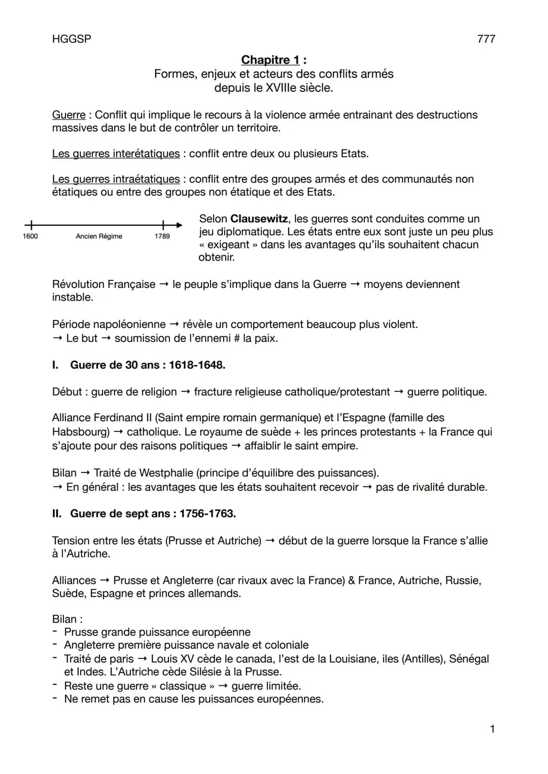 +
1600
HGGSP
Chapitre 1:
Formes, enjeux et acteurs des conflits armés
depuis le XVIIIle siècle.
Guerre: Conflit qui implique le recours à la