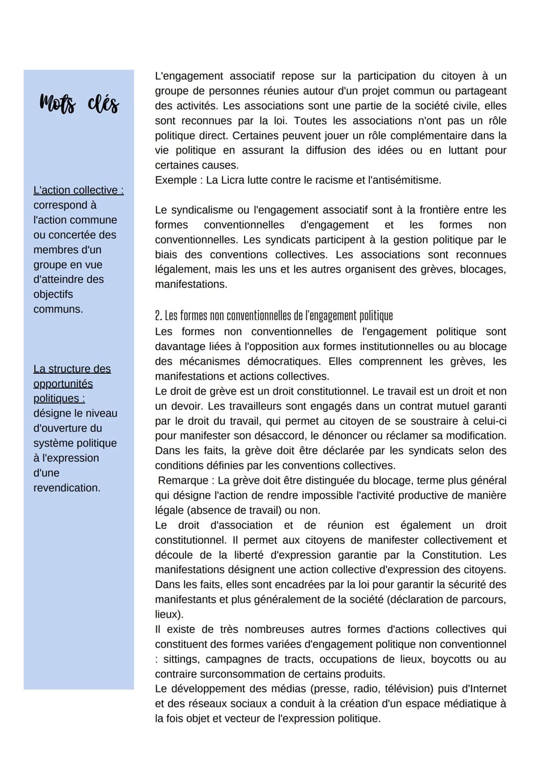 Comment expliquer
l'engagement politique dans
les sociétés démocratiques
Mots clés
L'engagement
politique est le
fait de faire une
action in