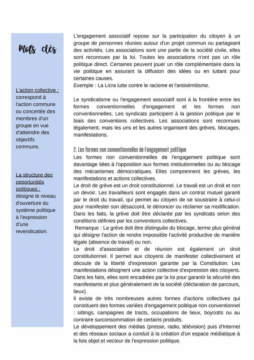 Comment expliquer
l'engagement politique dans
les sociétés démocratiques
Mots clés
L'engagement
politique est le
fait de faire une
action in