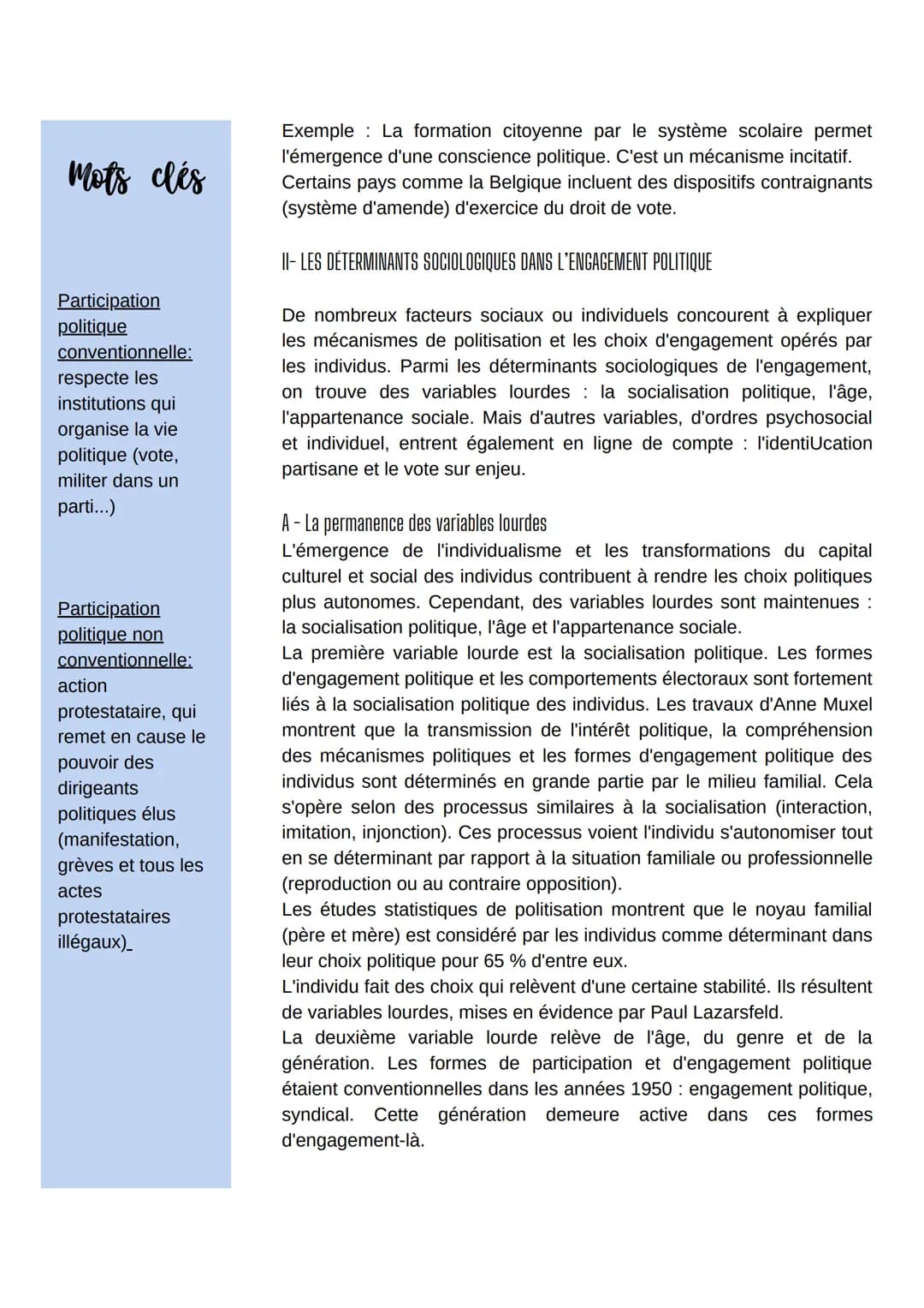 Comment expliquer
l'engagement politique dans
les sociétés démocratiques
Mots clés
L'engagement
politique est le
fait de faire une
action in