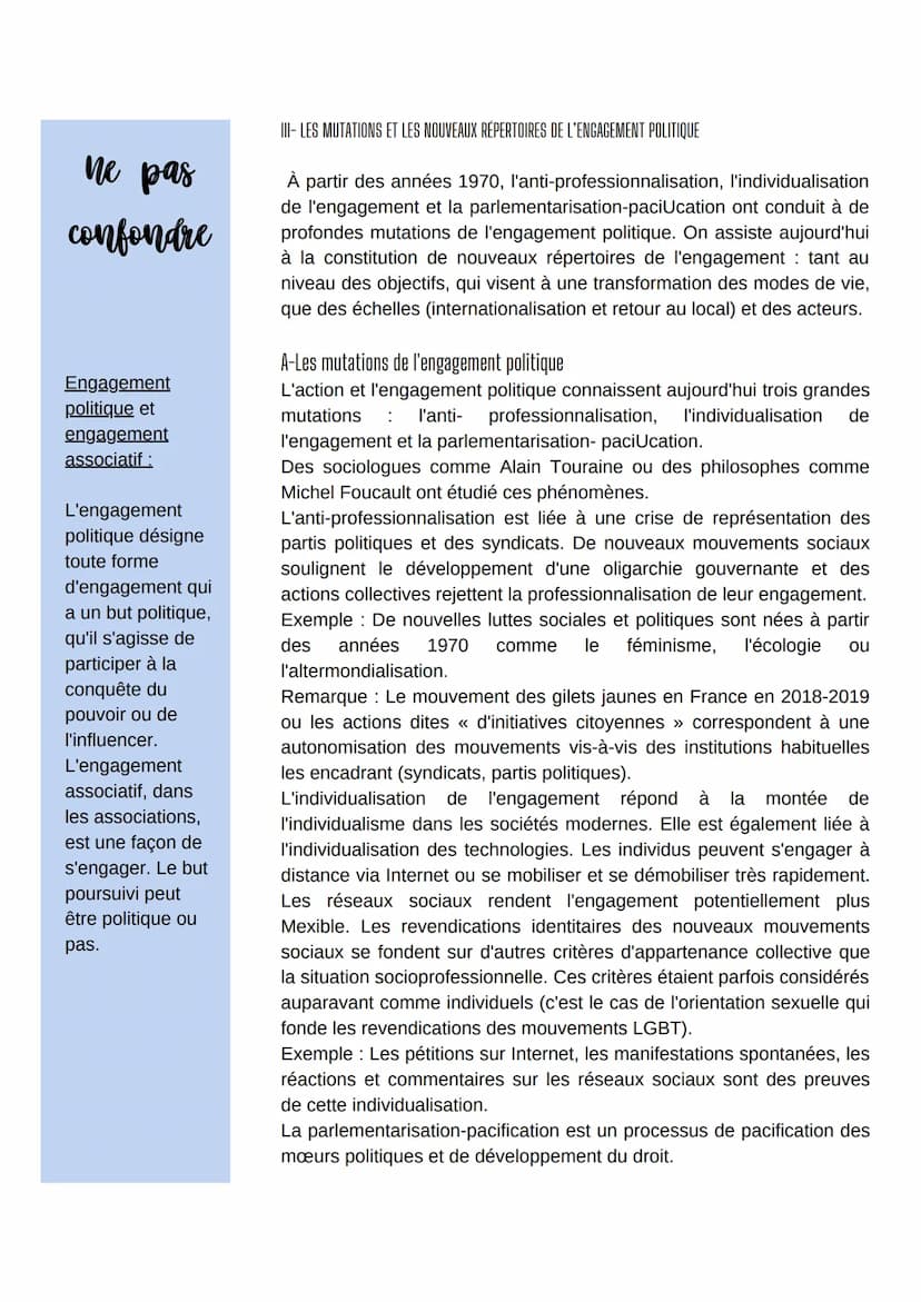 Comment expliquer
l'engagement politique dans
les sociétés démocratiques
Mots clés
L'engagement
politique est le
fait de faire une
action in