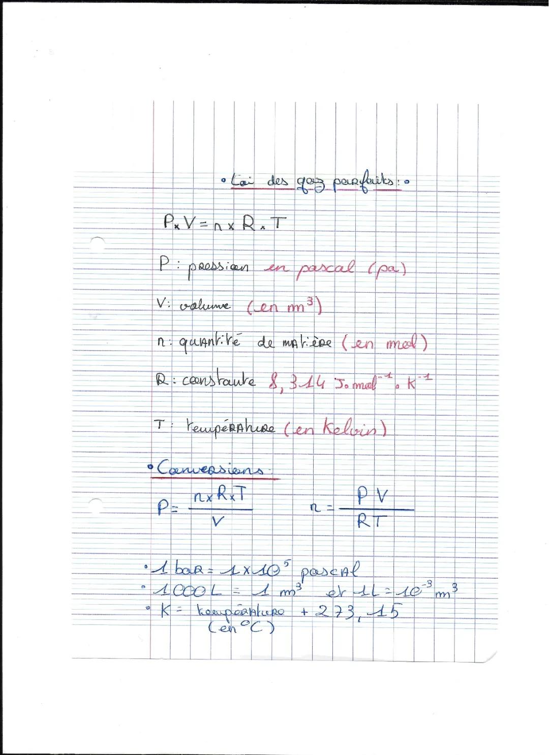 Comprendre la Loi des Gaz Parfaits: Exercices Corrigés et Formules Simples PDF