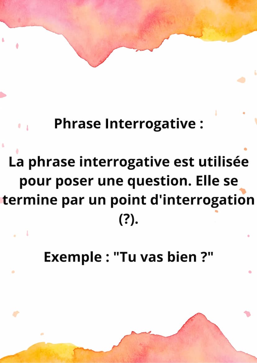 Les Types de
Phrases Phrase Déclarative :
La phrase déclarative est utilisée
pour faire une déclaration ou donner
une information. Elle se t