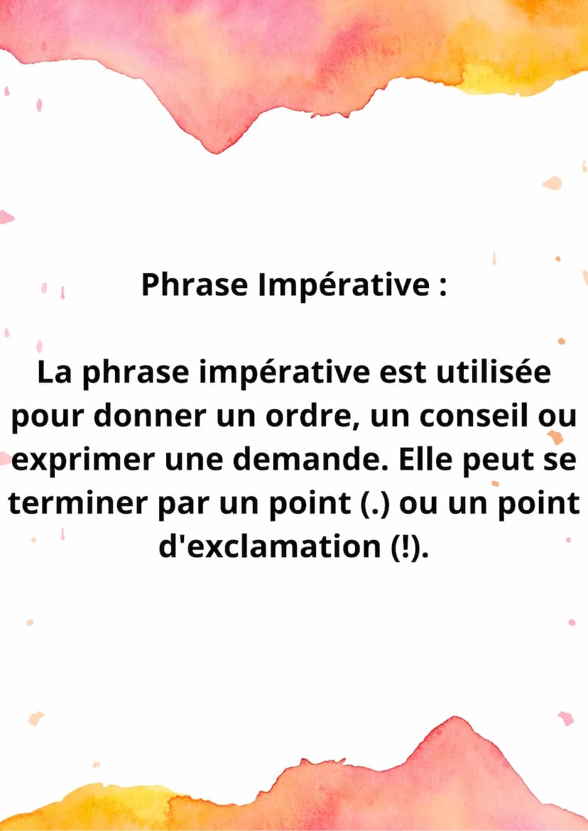 Les Types de
Phrases Phrase Déclarative :
La phrase déclarative est utilisée
pour faire une déclaration ou donner
une information. Elle se t
