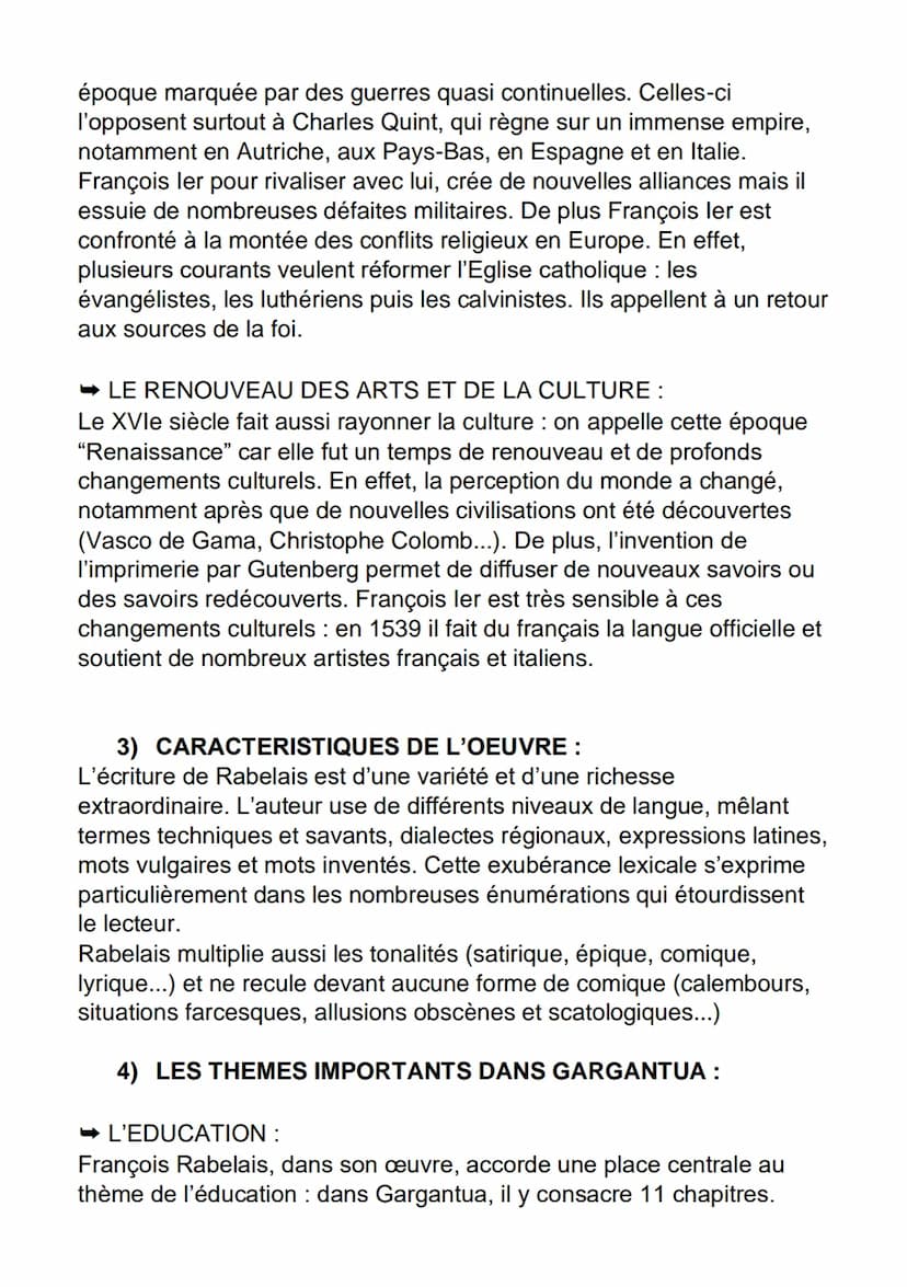 FICHE DE DISSERTATION
GARGANTUA // FRANCOIS RABELAIS
GARGANTUA
Auteur : François Rabelais
Date : 1534
Mouvement littéraire : L'Humanisme
Thè