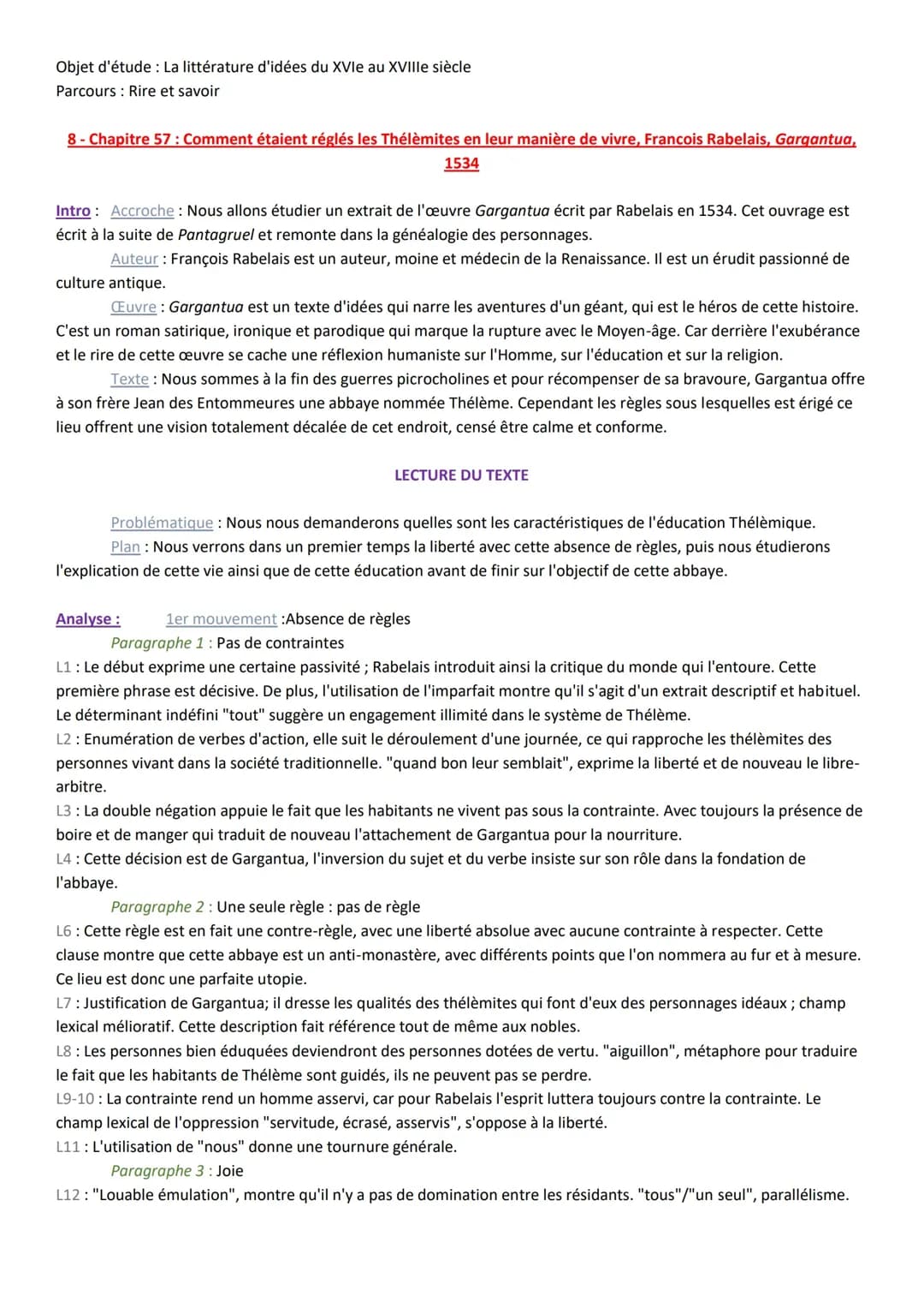 Chapitre 57 de Gargantua : Résumé, Analyse et l'Abbaye de Thélème