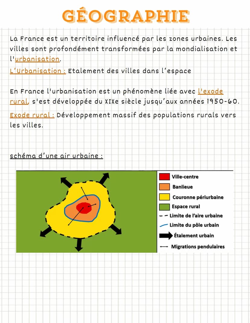 GÉOGRAPHIE
LES AIRES URBAINES DANS LA FRANCE
L'organisation des zones
urbaines dépend de leur taille :
Selon la taille des aires urbaines on
